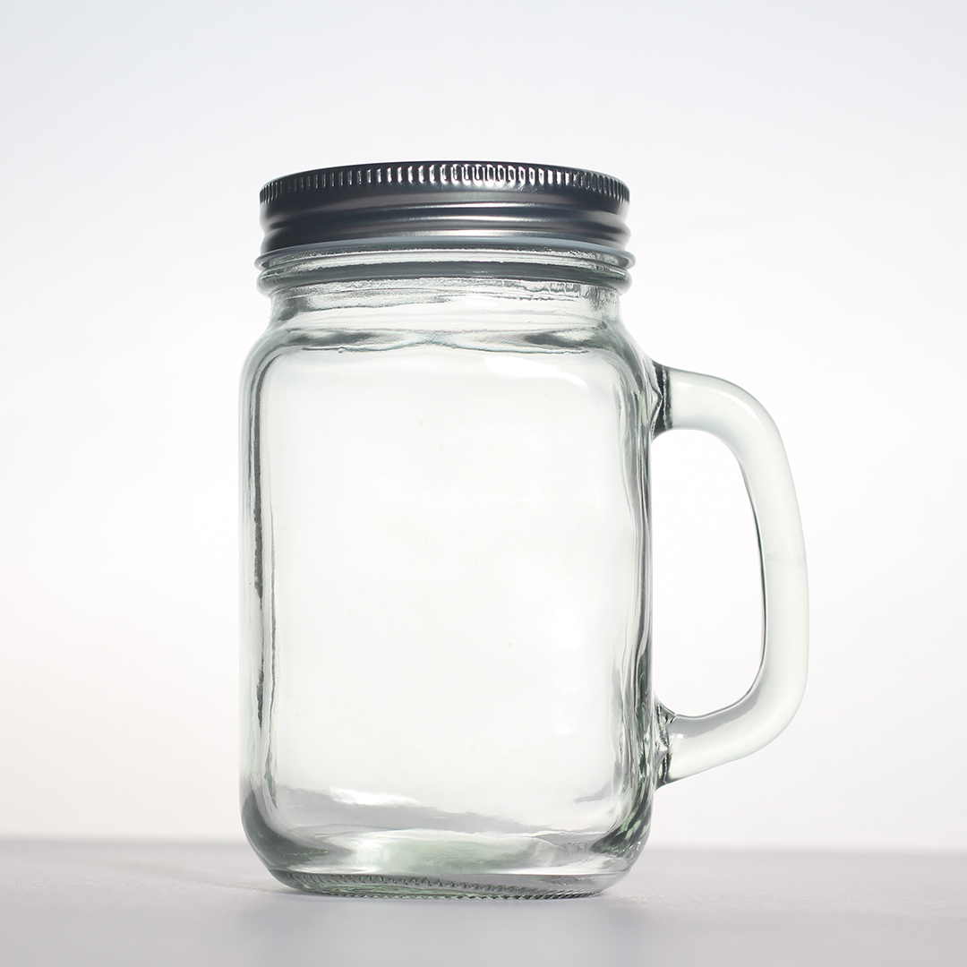 Clear Glass Mason Jar with Handle & Lid, Clear Glass Drinking Jar for