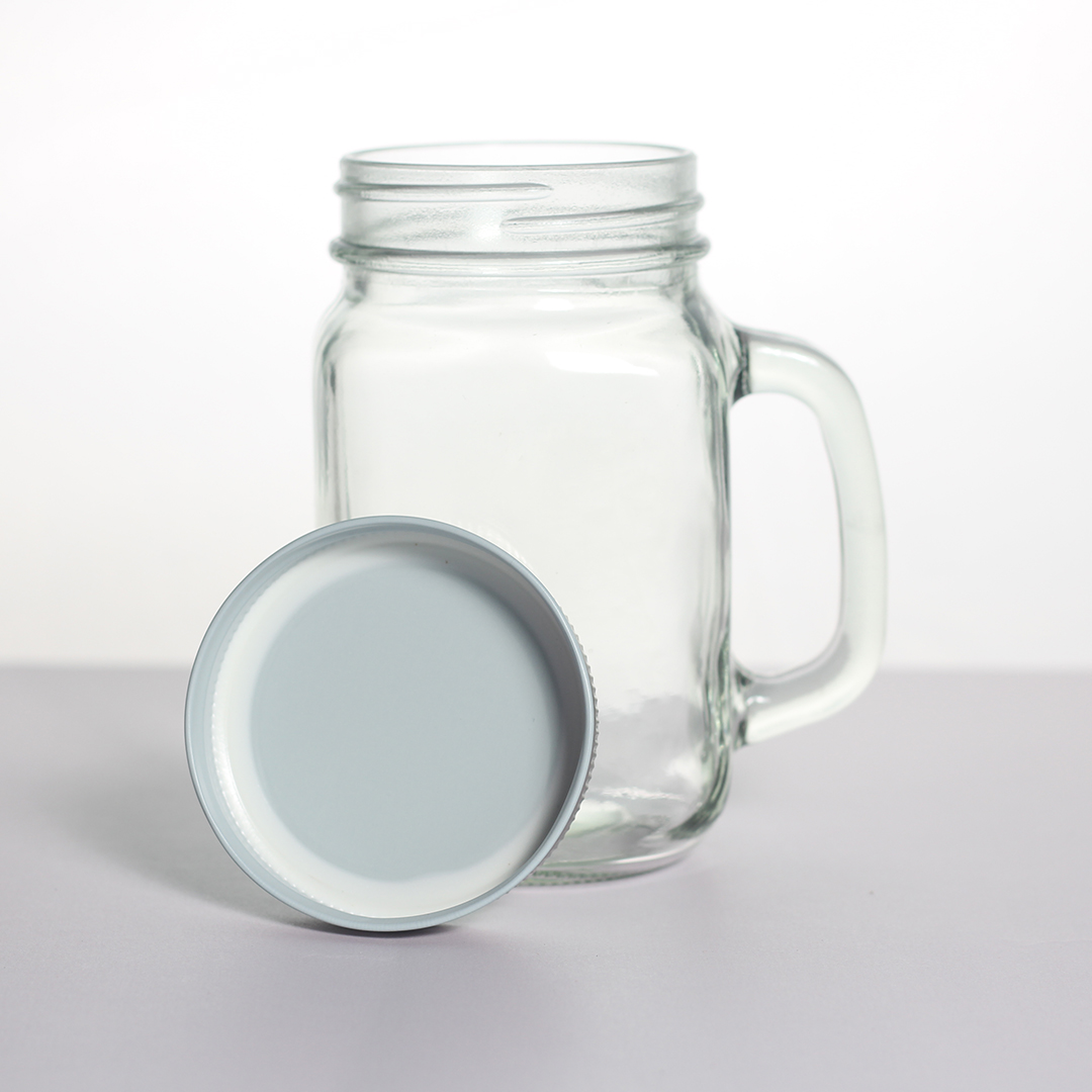 Clear Glass Mason Jar with Handle & Lid, Clear Glass Drinking Jar for